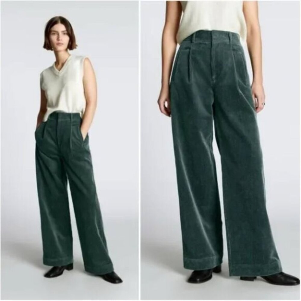 everlane corduroy way-high drape pant - evergreen